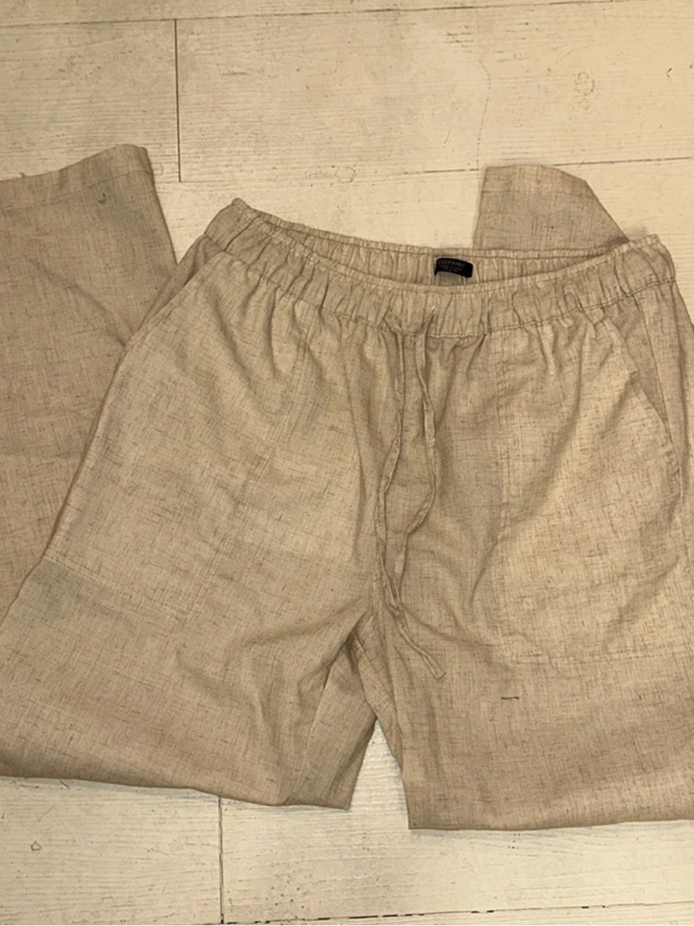 Men's Casual Drawstring Linen-Blend Pants in Beige